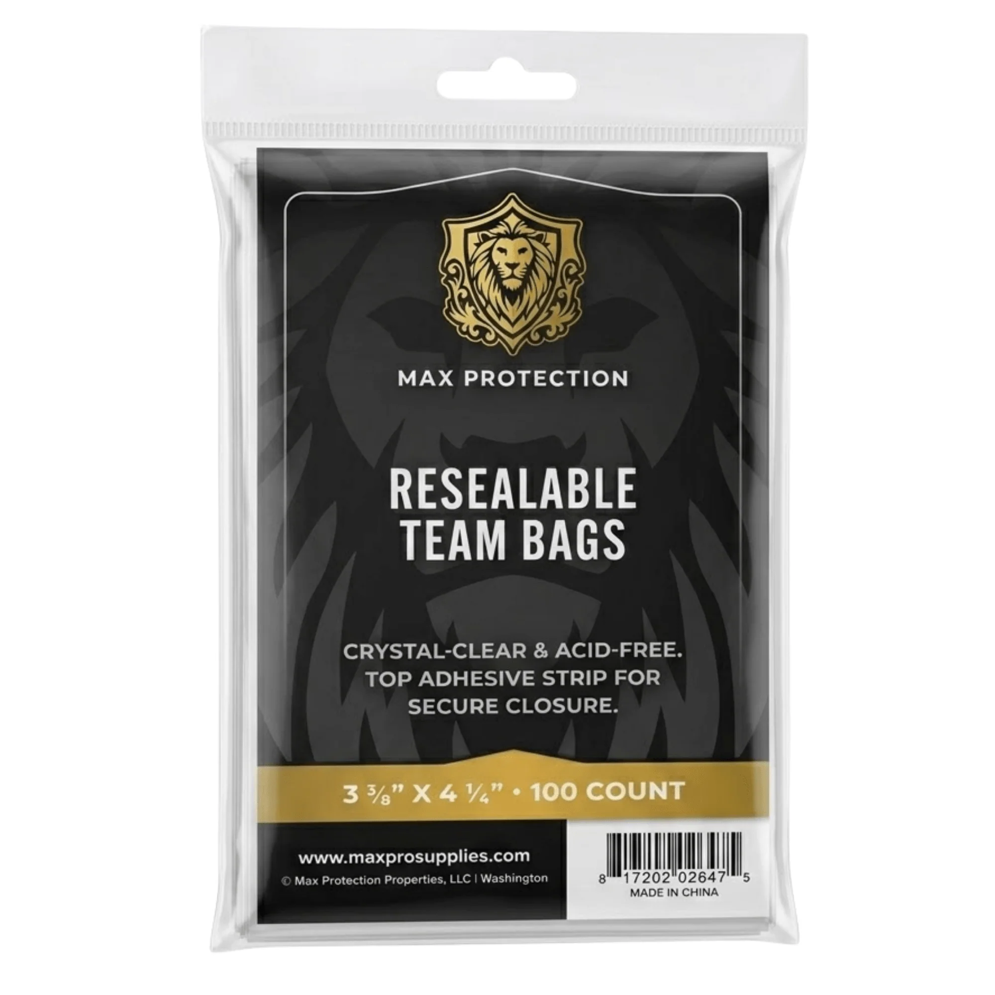 100ct Pack Resealable Team Bags / Sleeves - Max Protection