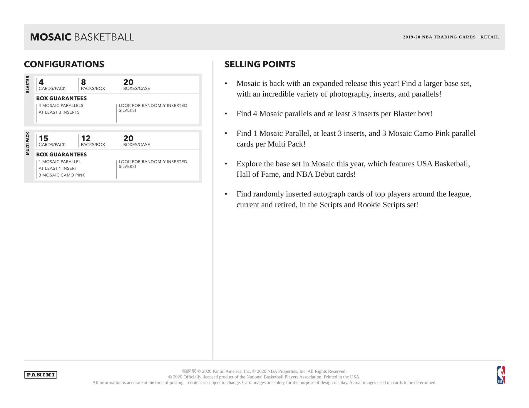 2019-20 Panini Mosaic Basketball 8-Pack Blaster Box - Image 8
