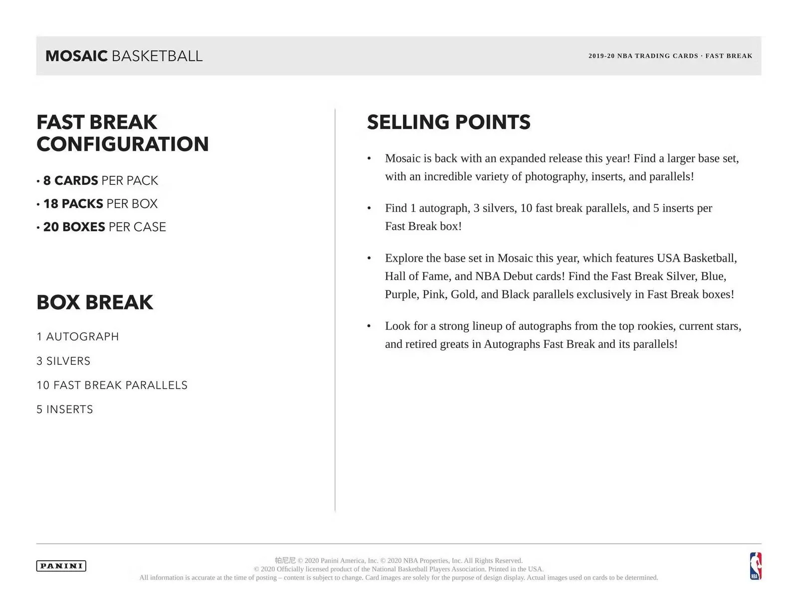 2019-20 Panini Mosaic Basketball Fast Break Box - Image 7
