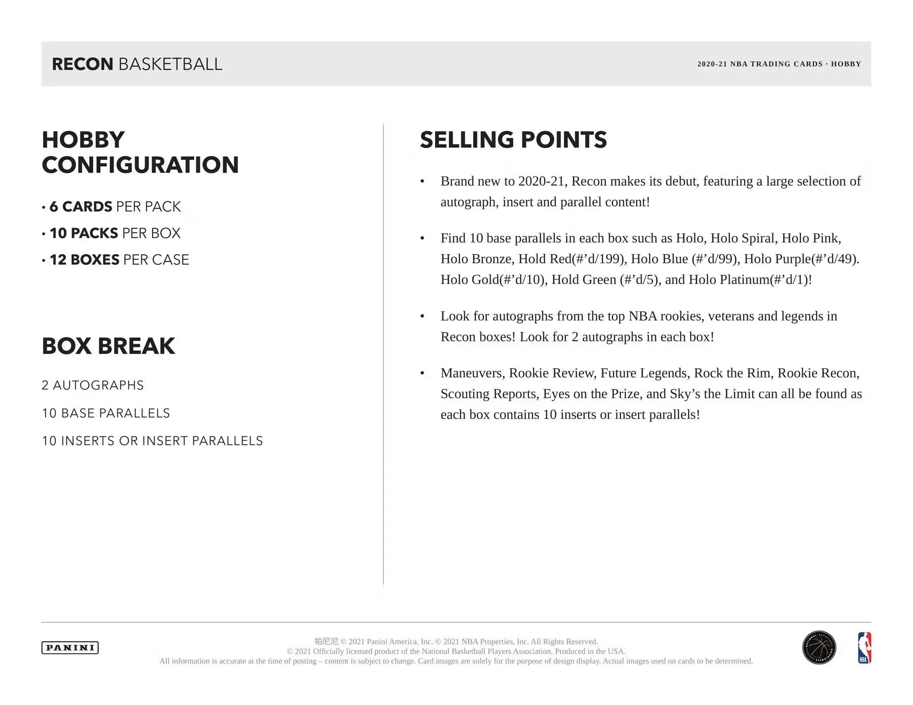 2020/21 Panini Recon Basketball Hobby Box - Image 8