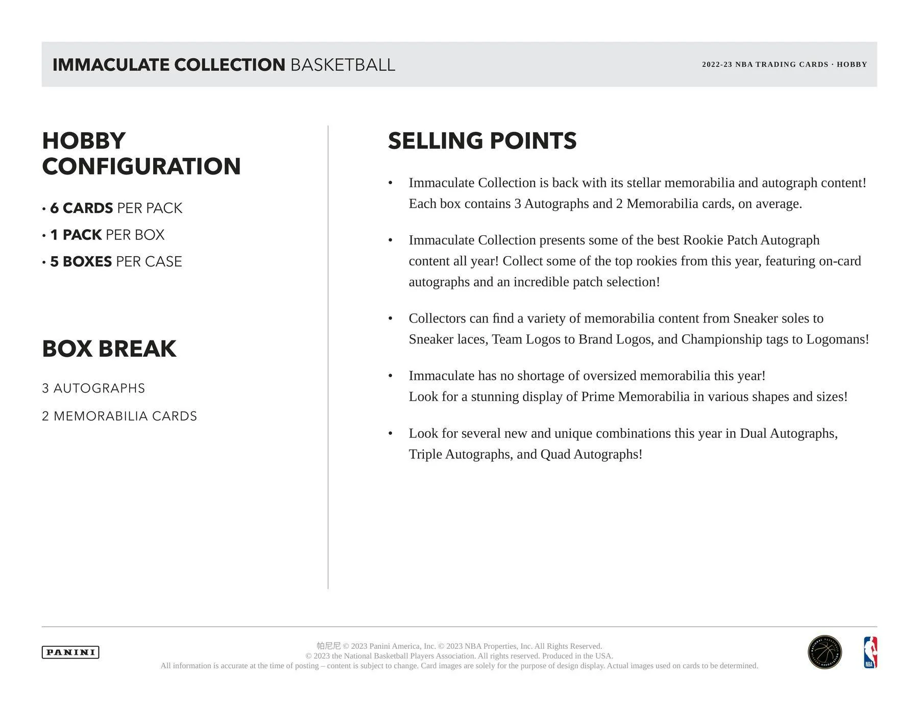2022-23 Panini Immaculate Basketball Hobby - Image 7