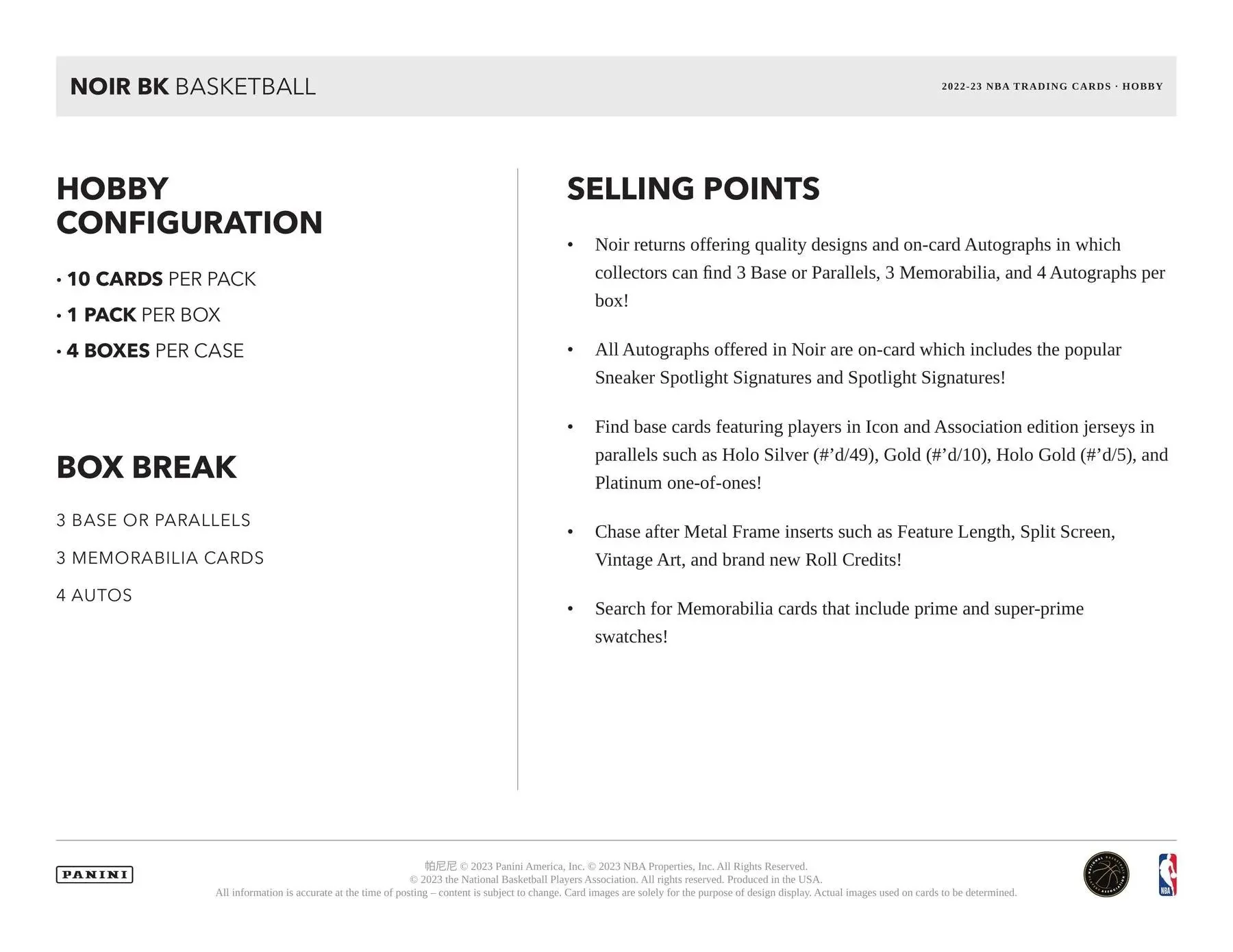 2022/23 Panini Noir Basketball Hobby Box - Image 7