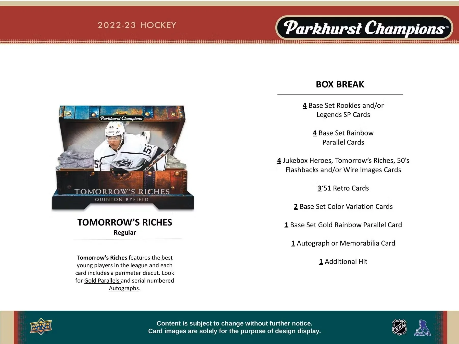 2022-23 Upper Deck Parkhurst Champions Hockey Hobby Box - Image 6