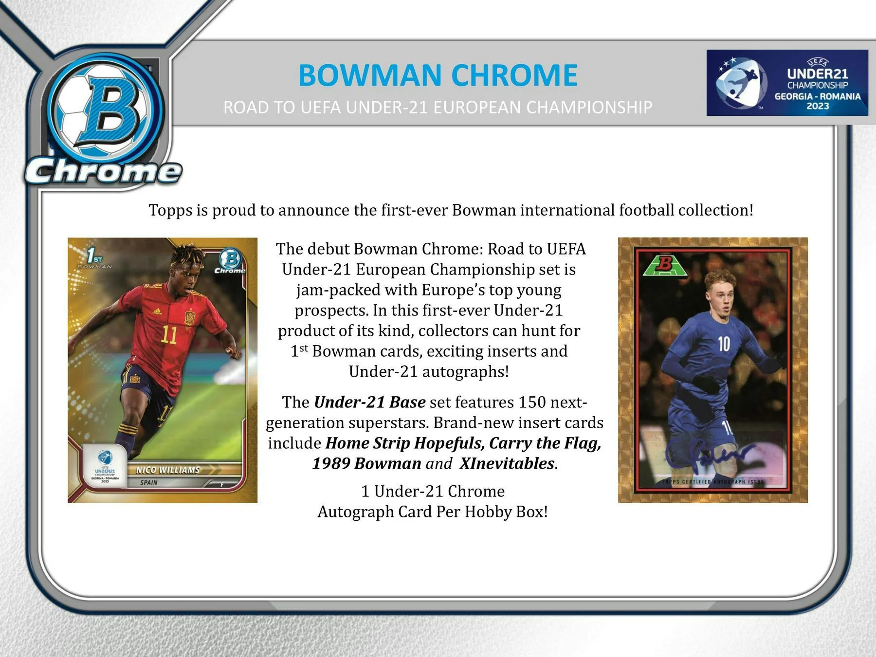 2022 Bowman Chrome Road to UEFA Under-21 European Championship Soccer Hobby Box - Image 2