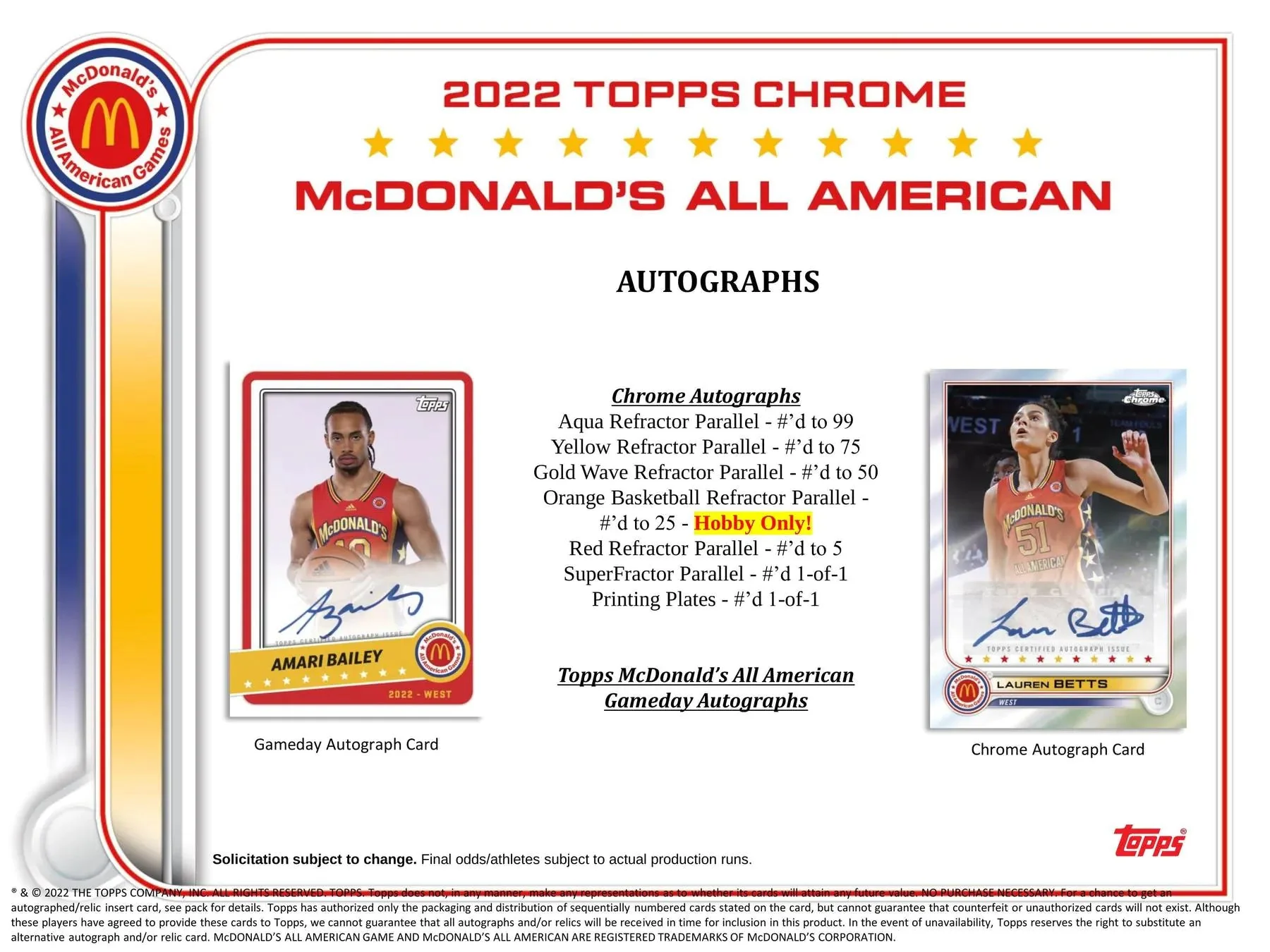 2022 Topps McDonald's All-American Chrome Basketball Box - Image 6
