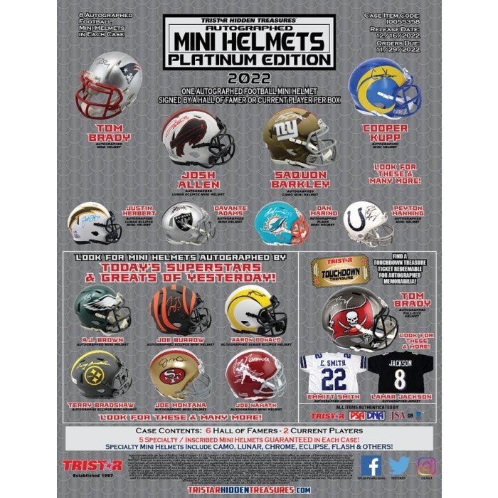2022 TriStar Hidden Treasures Football Mini Helmet Platinum Edition Series 2 Box | Columbia Sports Cards