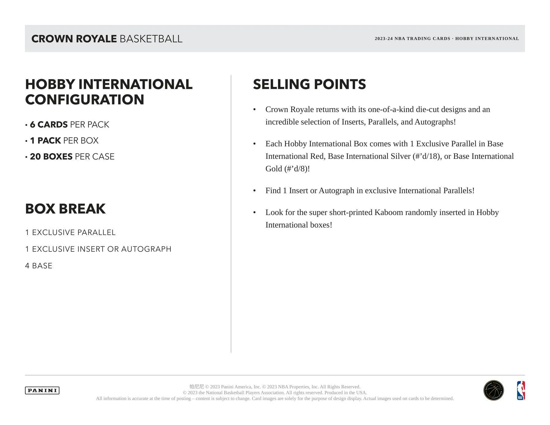 2023-24 Panini Crown Royale Basketball International Hobby Box - Image 7