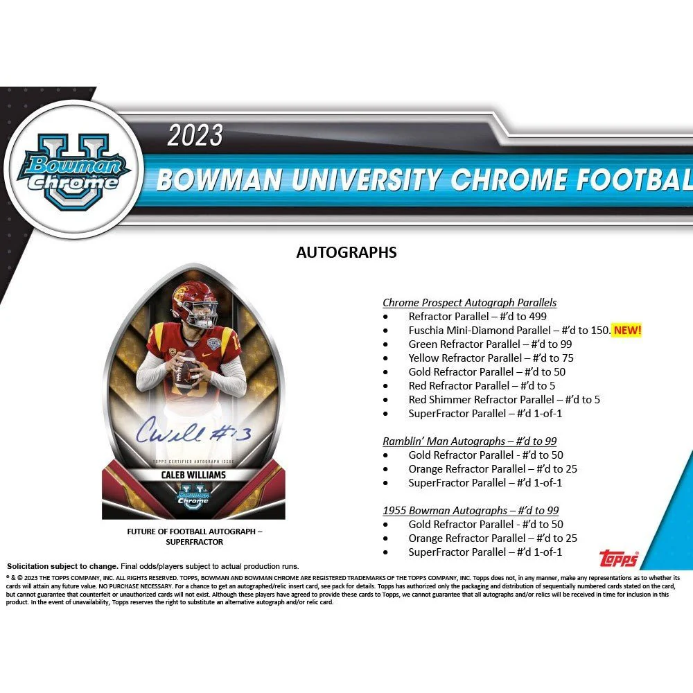 2023 Bowman University Chrome Football Blaster Box - Image 5