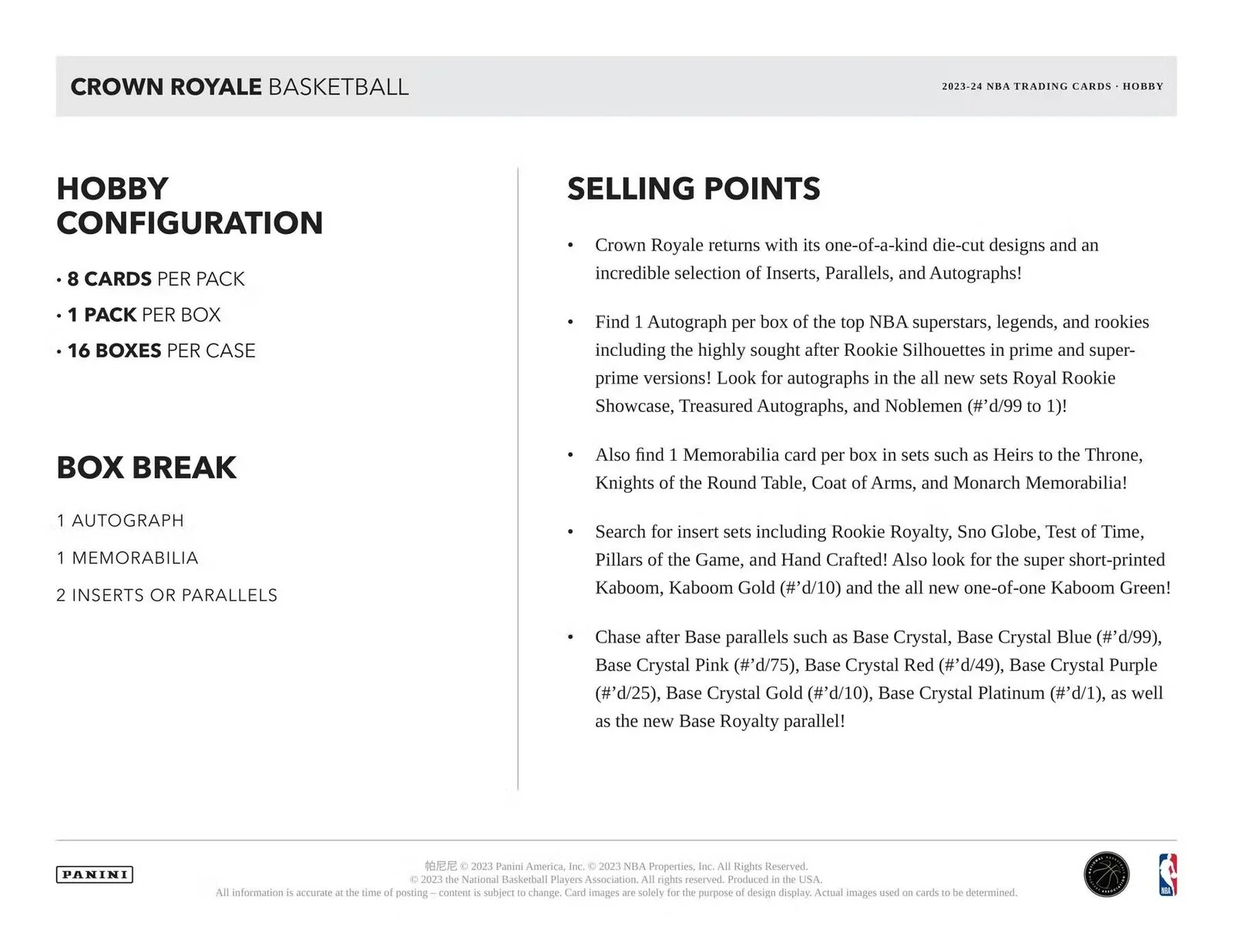 2023-24 Panini Crown Royale NBA Basketball Hobby Box - Image 7