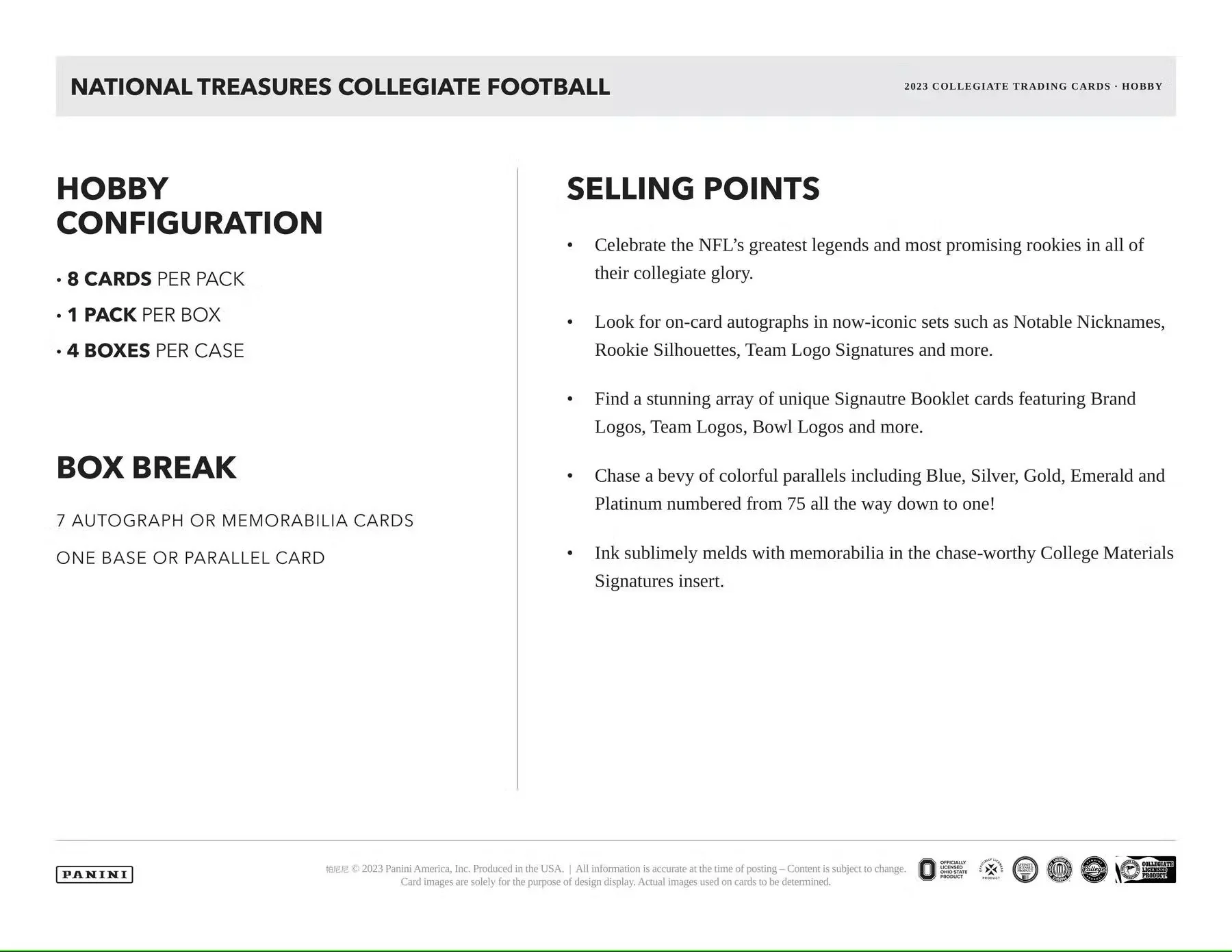 2023 Panini National Treasures Collegiate Football Hobby Box - Image 7