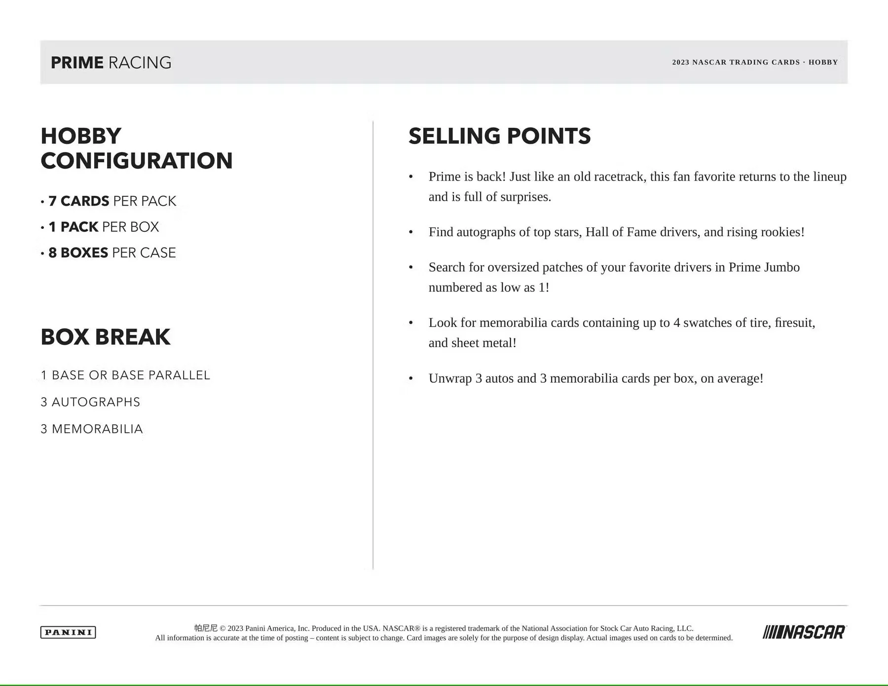 2023 Panini Prime Racing Hobby Box - Image 7
