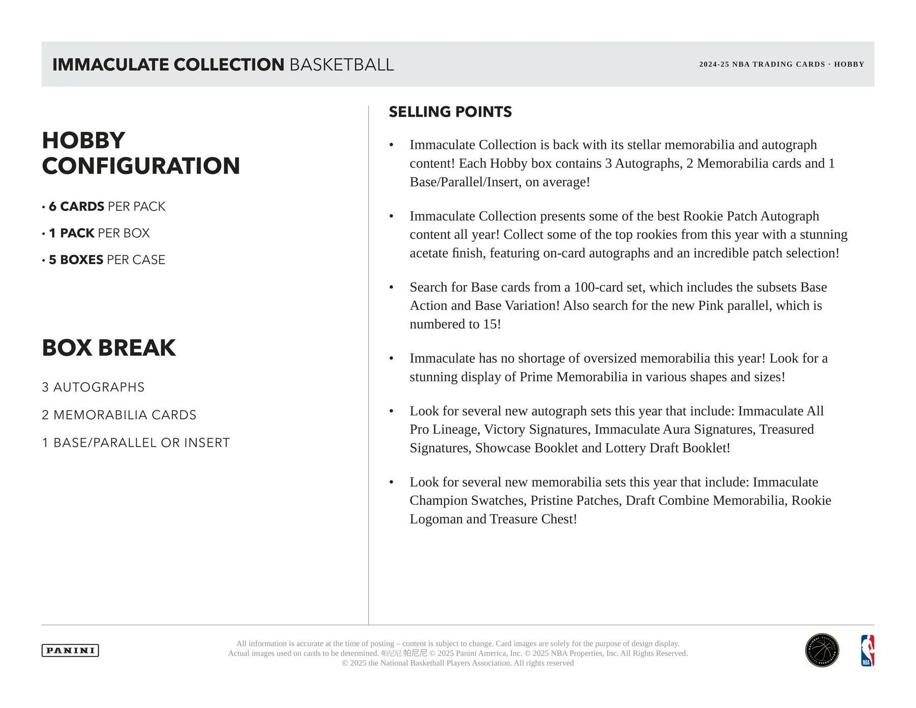 2024-25 Panini Immaculate Basketball Hobby Box | Columbia Sports Cards - Image 5