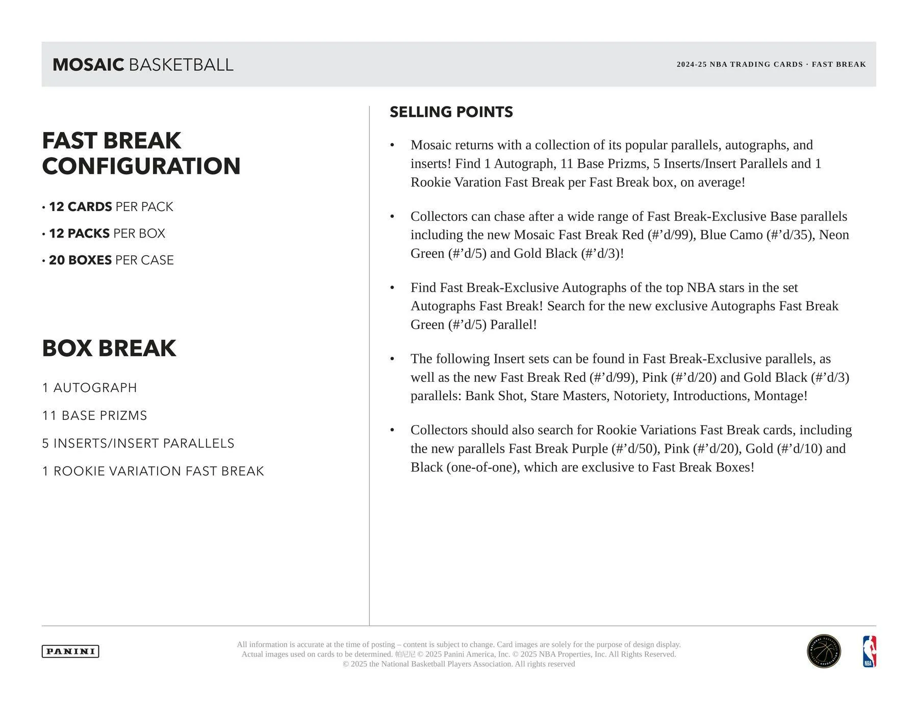 2024-25 Panini Mosaic Basketball Fast Break Box | Columbia Sports Cards - Image 7