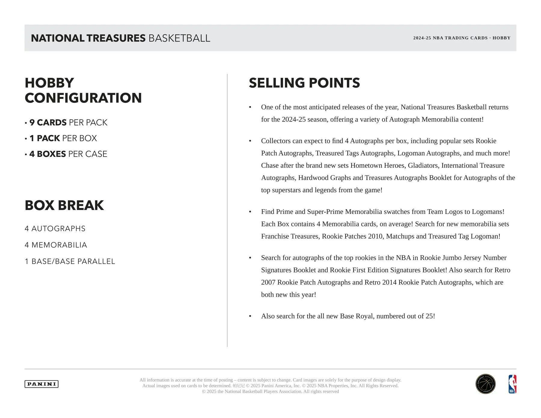 2024/25 Panini National Treasures Basketball Hobby Box | Columbia Sports Cards - Image 6