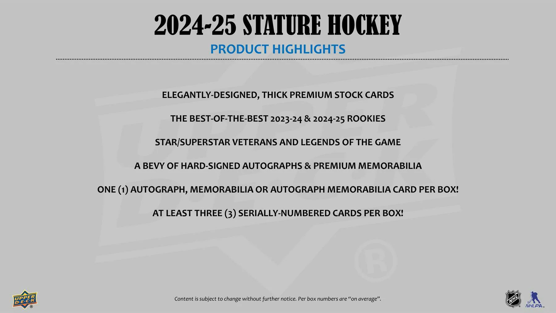 2024/25 Upper Deck Stature Hockey Hobby Box | Columbia Sports Cards - Image 3