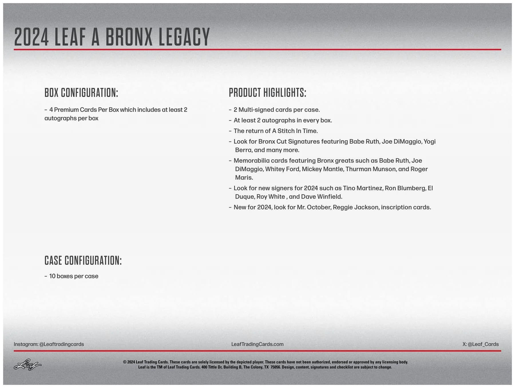 2024 Leaf A Bronx Legacy NYC Series 2 Baseball Hobby Box - Image 8