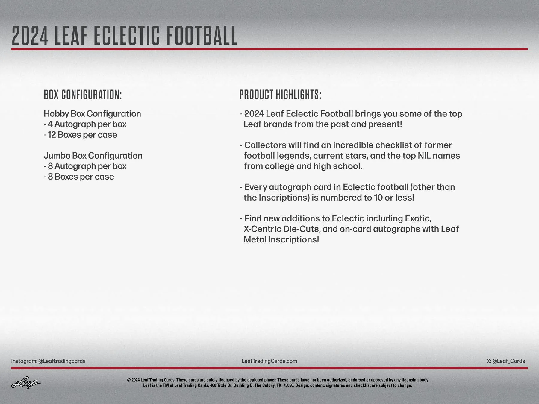 2024 Leaf Eclectic Football Jumbo Box - Image 9