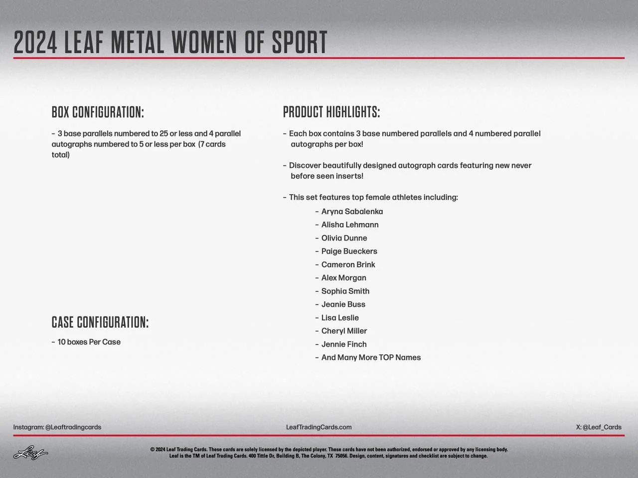 2024 Leaf Metal Women of Sport Box - Image 5