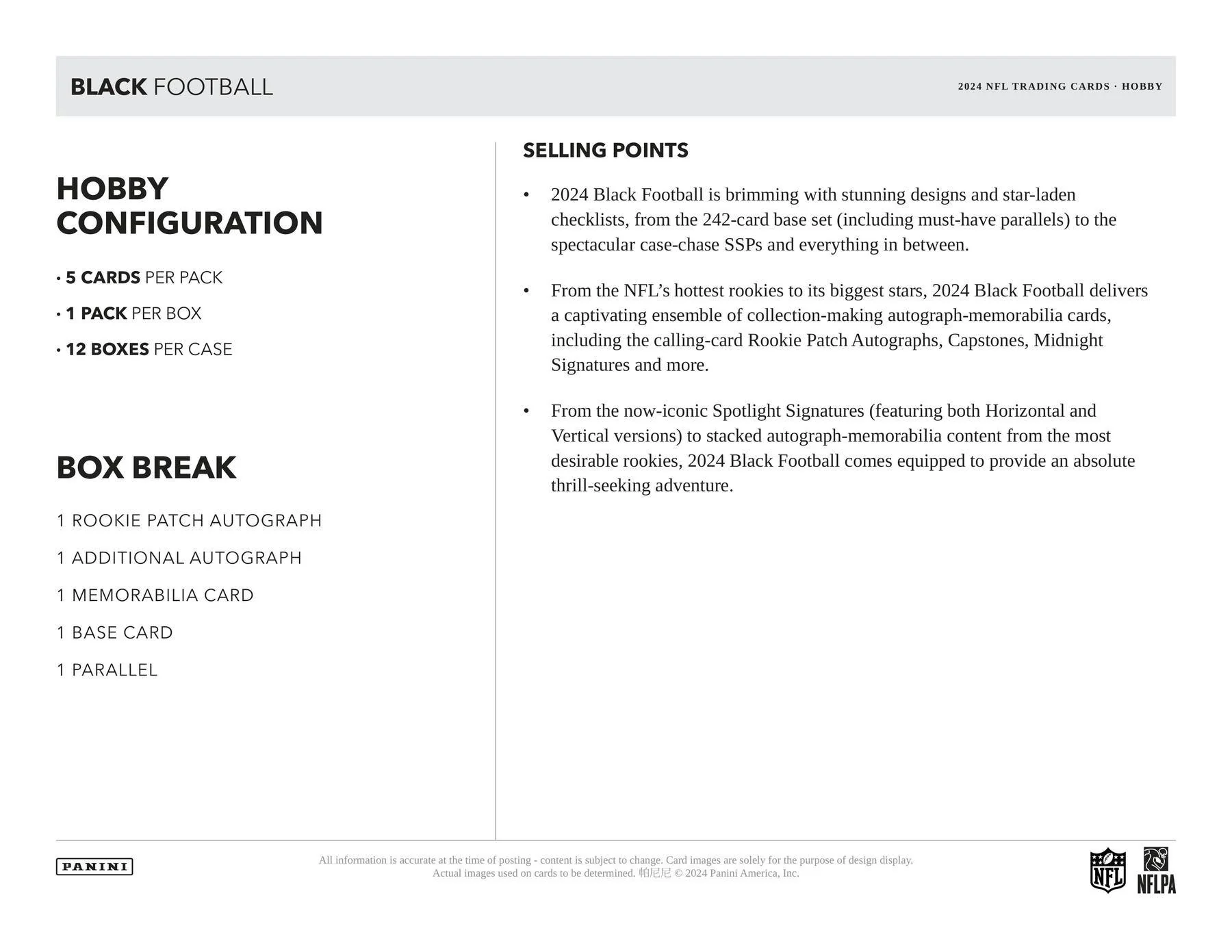 2024 Panini Black Football Hobby Box | Columbia Sports Cards & More - Image 7