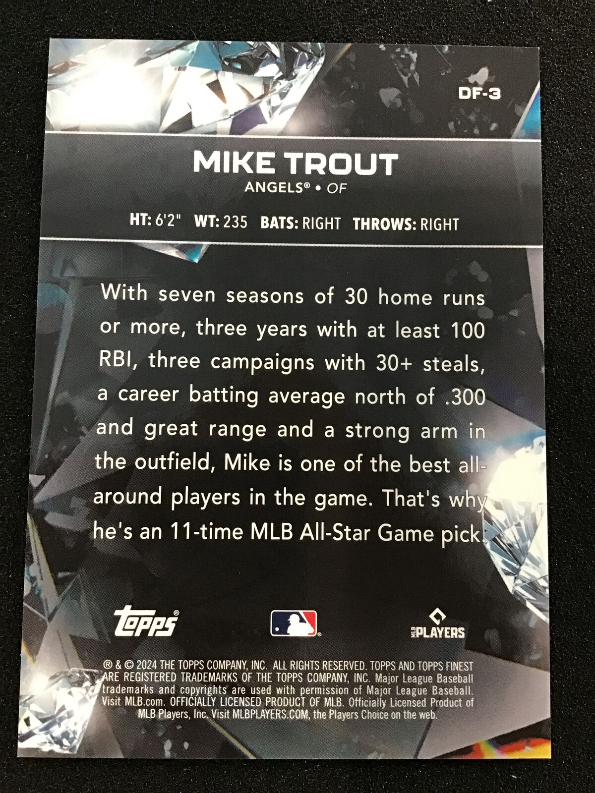 2024 Topps Finest Mike Trout Diamond Finest Refractor #DF-3 Angels SP - Image 2