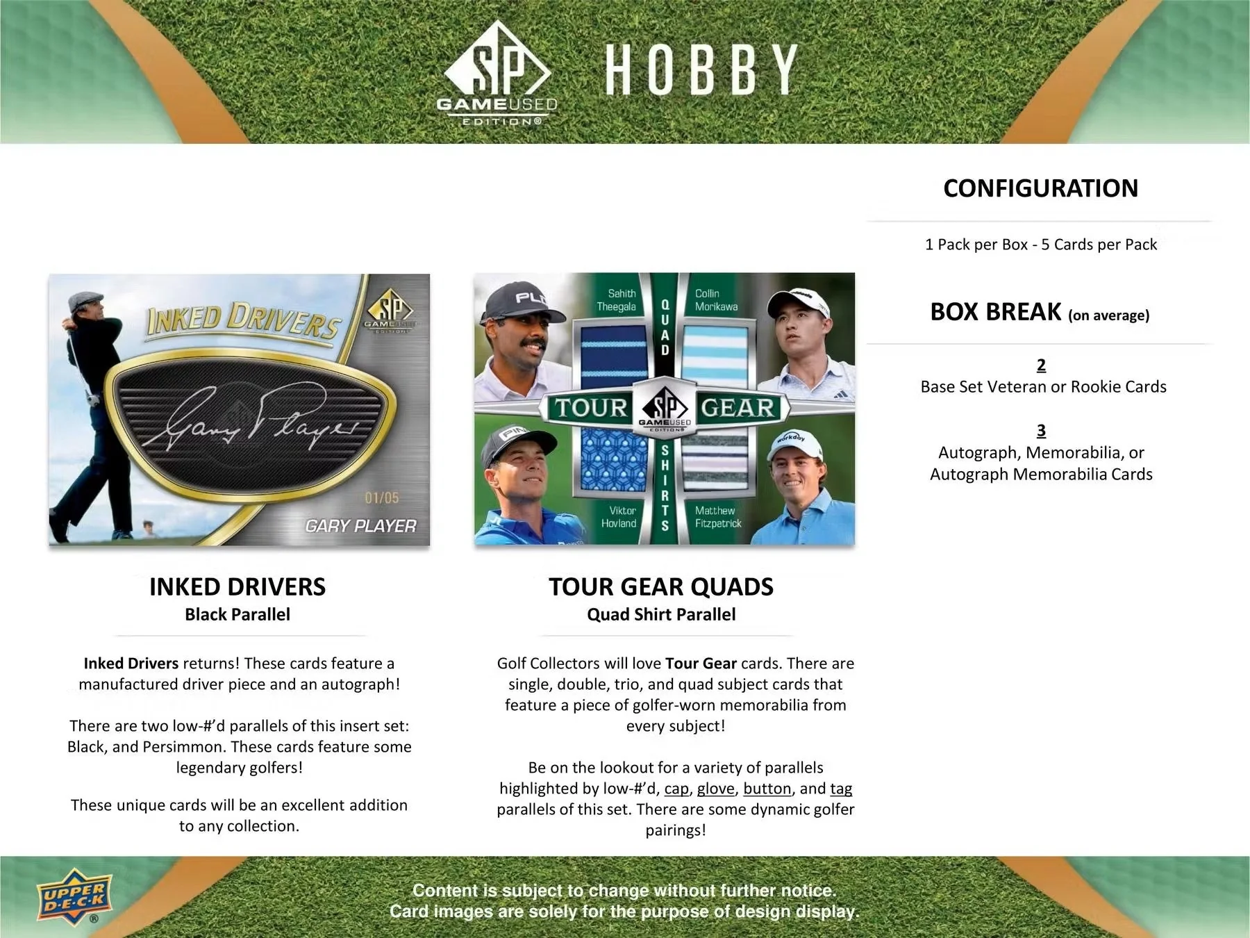 2024 Upper Deck SP Game Used Golf Hobby Box - Image 7