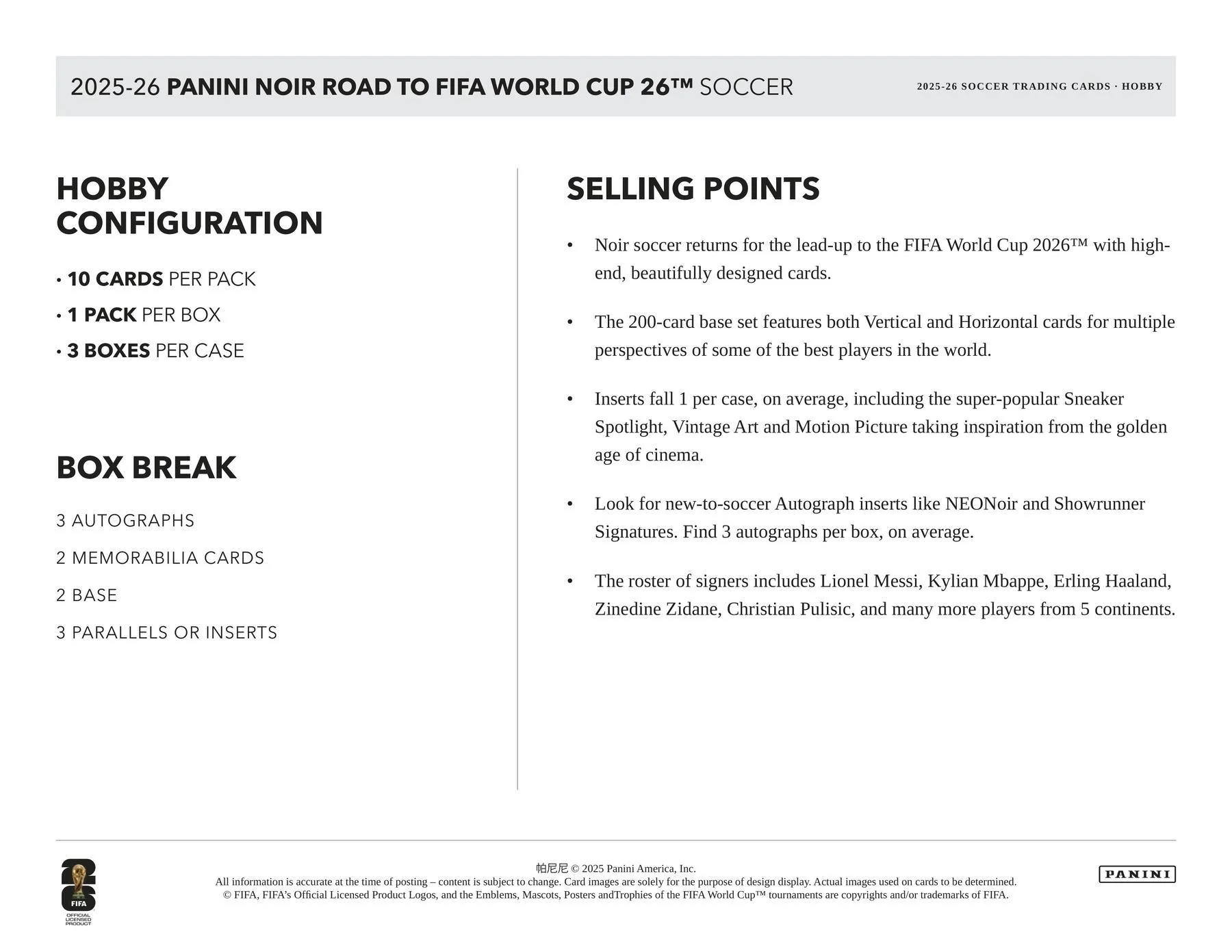 2025/26 Panini Noir Road to FIFA World Cup Soccer Hobby Box | Columbia Sports Cards - Image 6