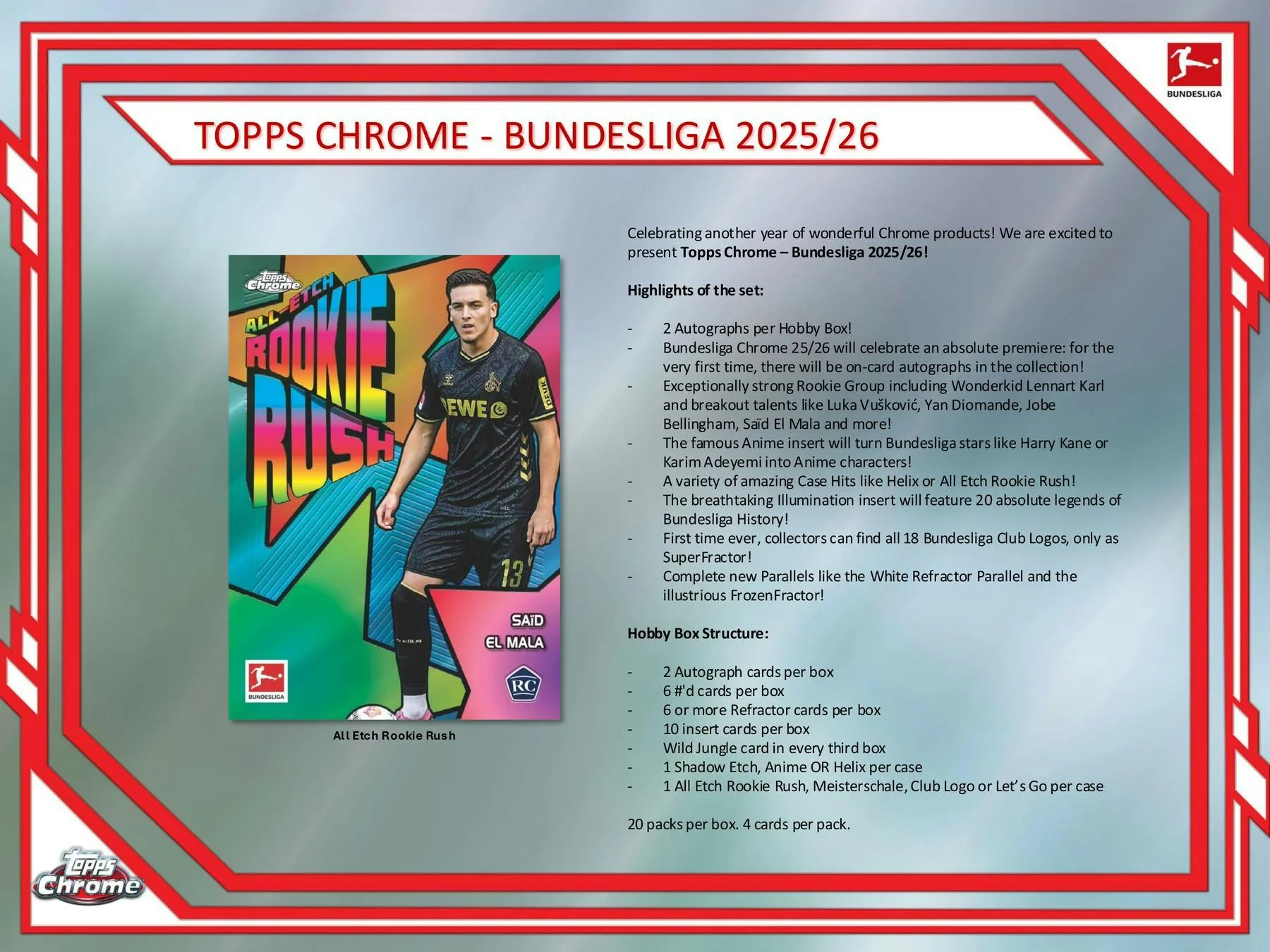 2025/26 Topps Chrome Bundesliga Soccer Hobby Box | Columbia Sports Cards - Image 3