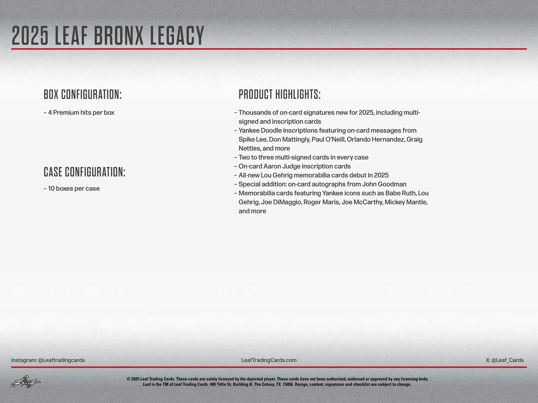 2025 Leaf Bronx Legacy Baseball Hobby Box | Columbia Sports Cards - Image 11