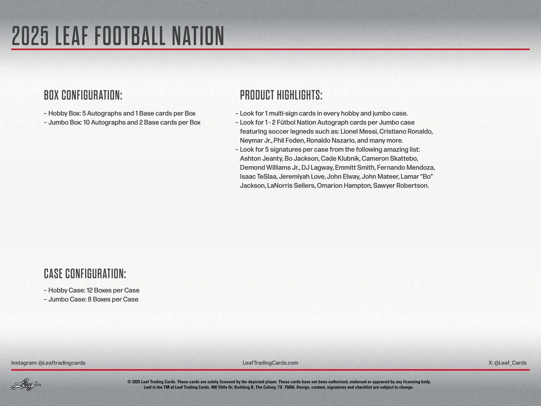 2025 Leaf Football Nation Hobby Jumbo Box | Columbia Sports Cards - Image 6