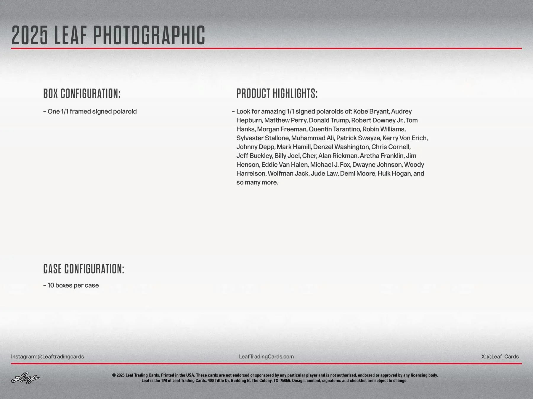 2025 Leaf Photographic Box | Columbia Sports Cards - Image 10