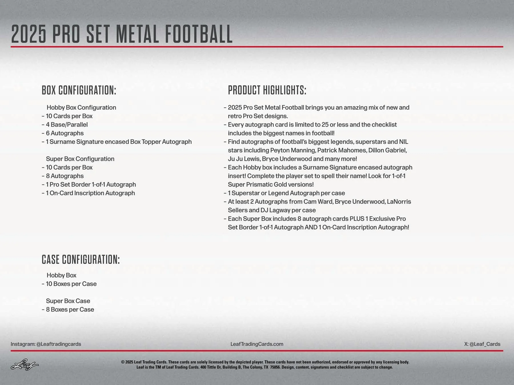 2025 Leaf Pro Set Metal Football Hobby Box - Image 8