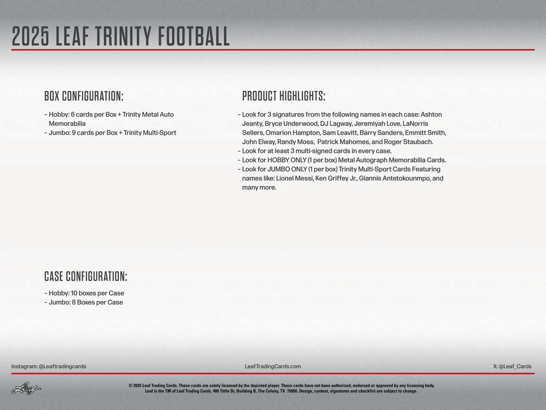 2025 Leaf Trinity Football Hobby Box | Columbia Sports Cards - Image 8