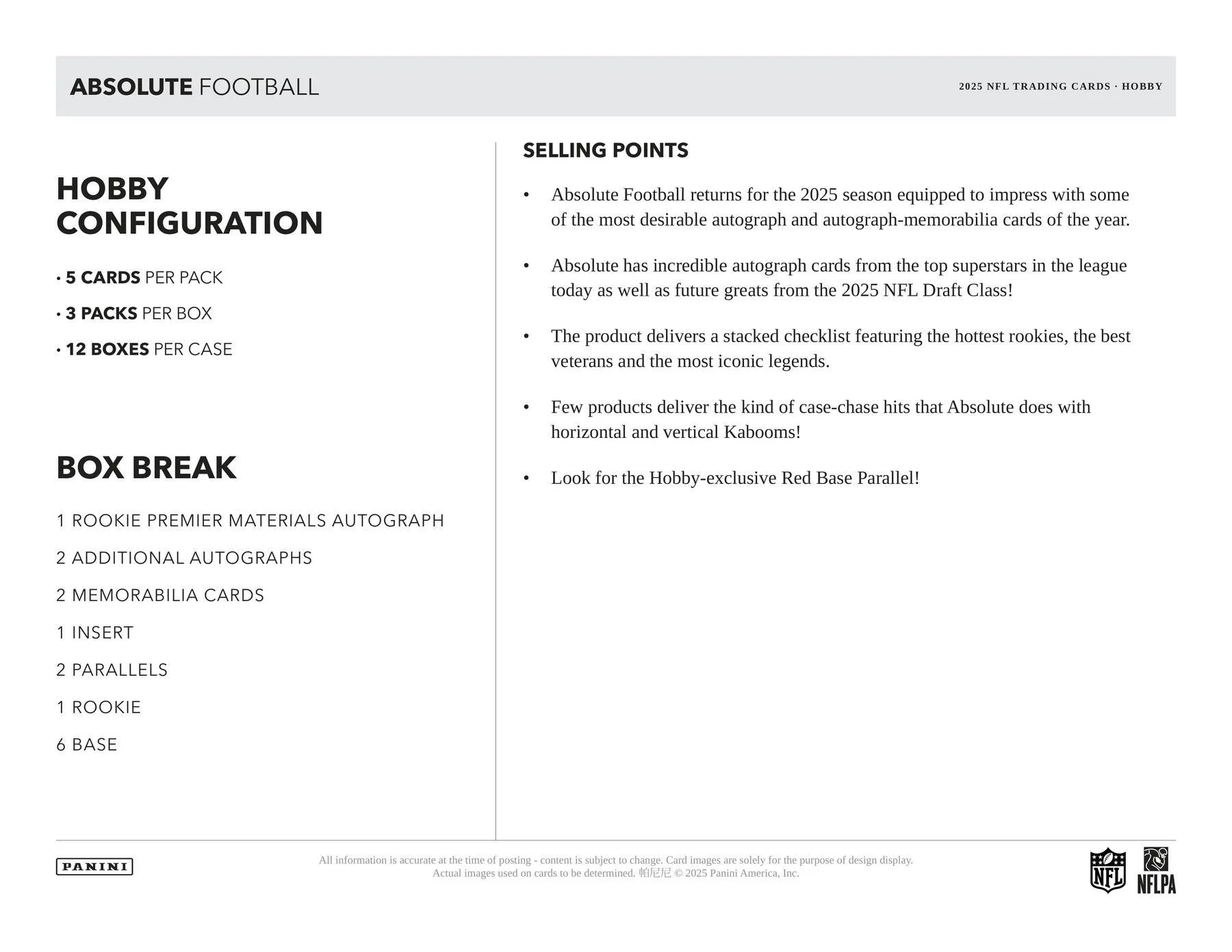 2025 Panini Absolute Football Hobby Box | Columbia Sports Cards - Image 5