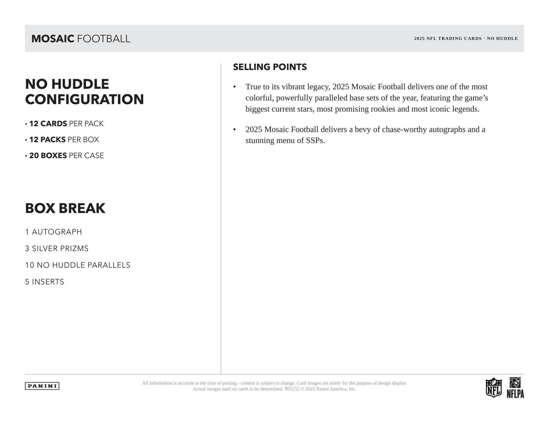 2025 Panini Mosaic Football No Huddle Box | Columbia Sports Cards - Image 5