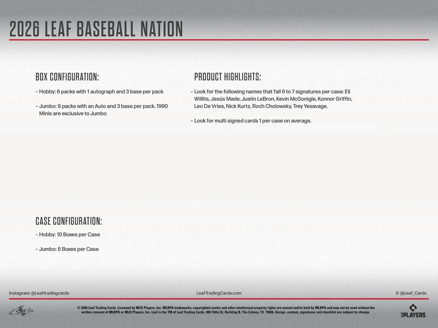2026 Leaf Baseball Nation Hobby Box | Columbia Sports Cards - Image 5