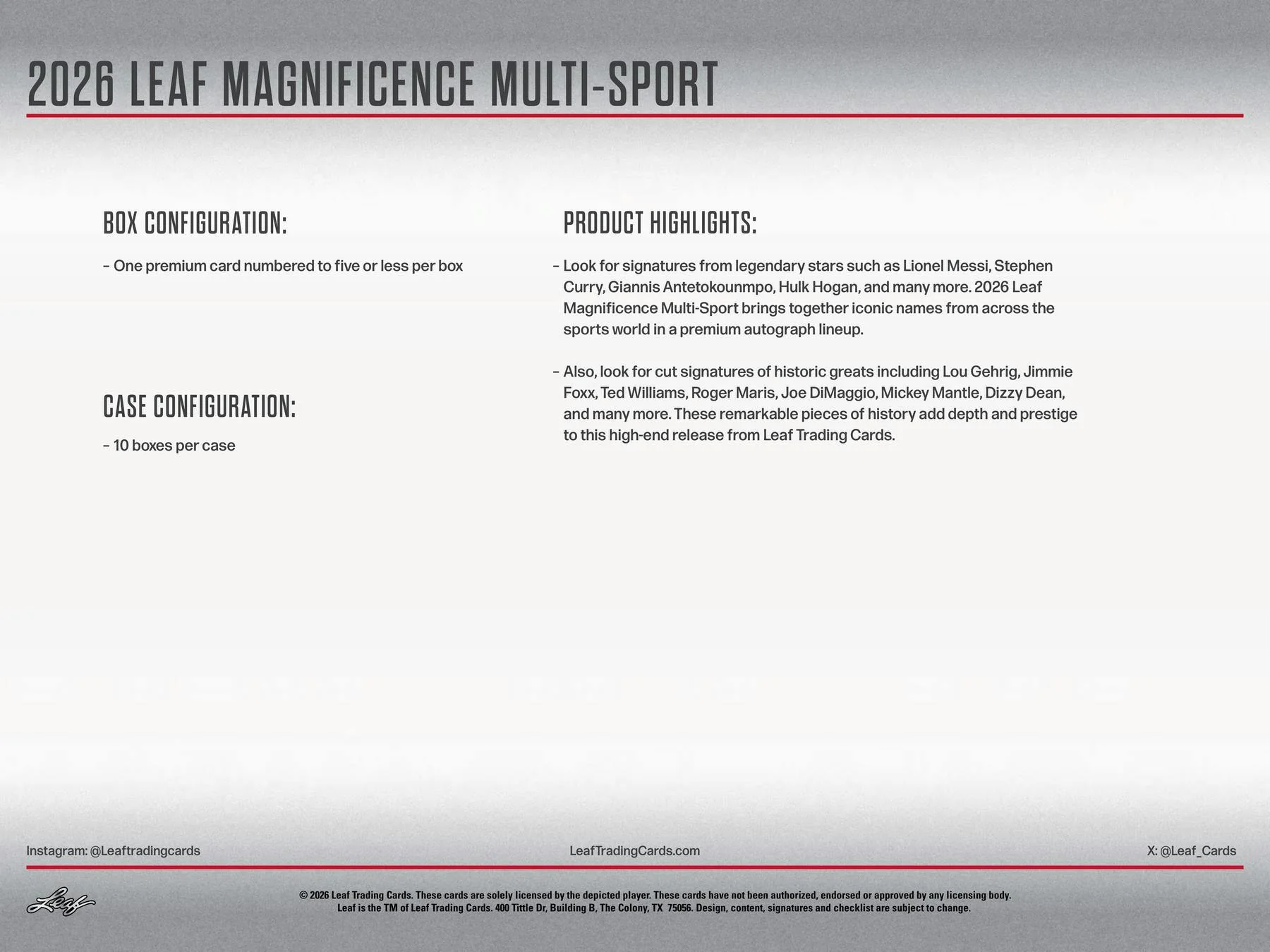 2026 Leaf Magnificence Multi-Sport Hobby Box | Columbia Sports Cards - Image 10