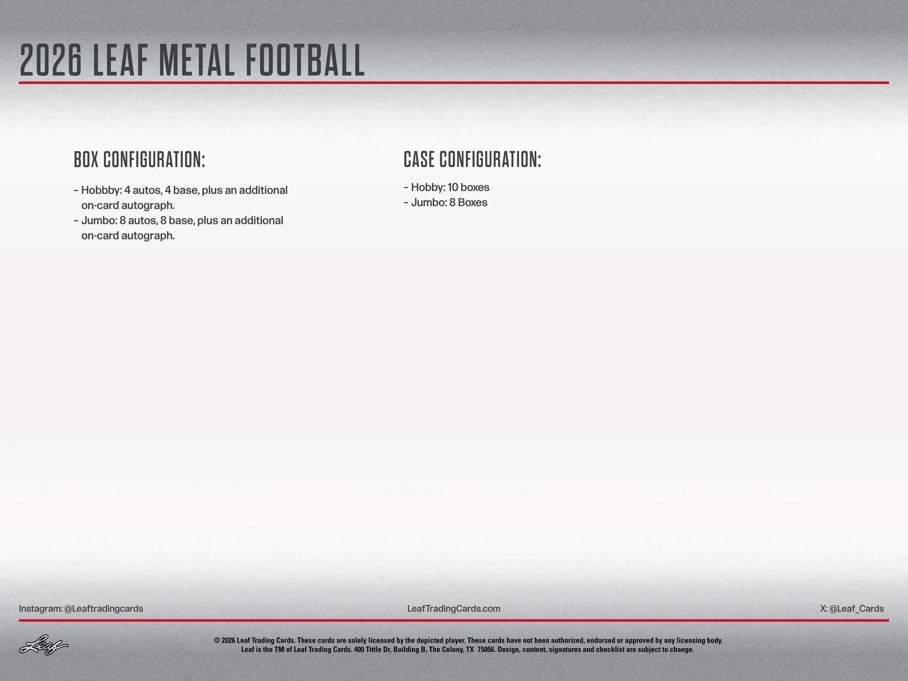 2026 Leaf Metal Football Hobby Box | Columbia Sports Cards - Image 6