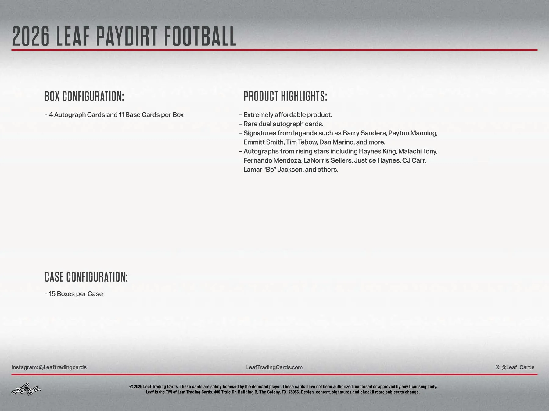 2026 Leaf Paydirt Football Hobby Box | Columbia Sports Cards - Image 7