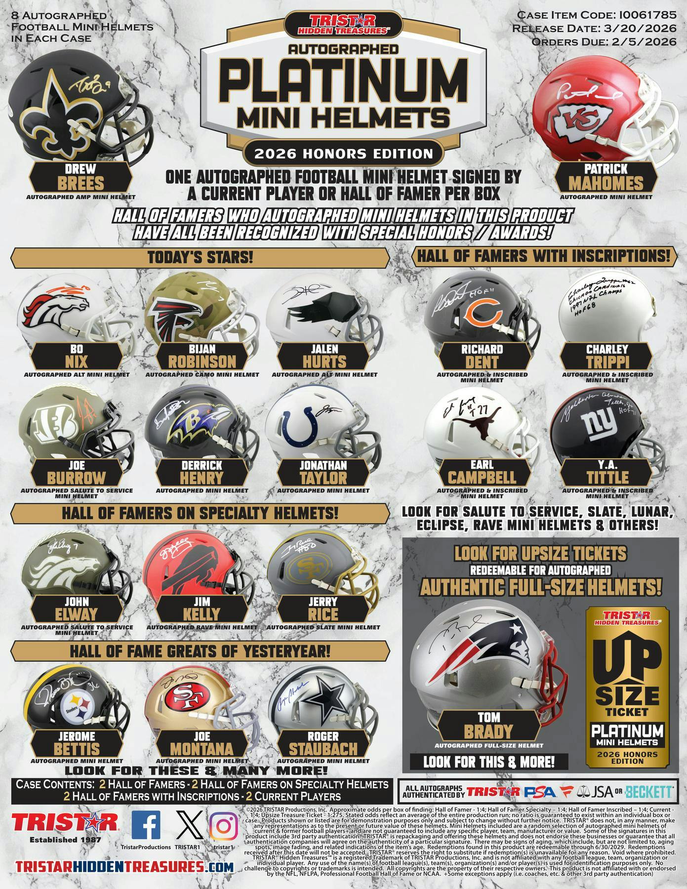 2026 TriStar Autographed Platinum Football Mini Helmet Honors Edition Hobby Box | Columbia Sports Cards - Image 3