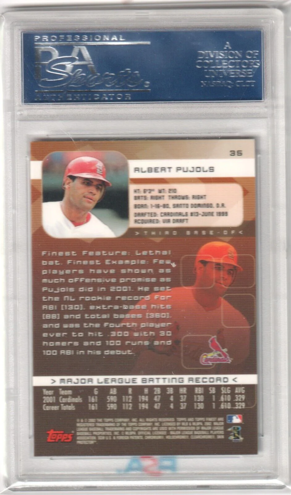 ALBERT PUJOLS 2002 Topps Finest #35 PSA 10 GEM MINT - CARDINALS - Image 2
