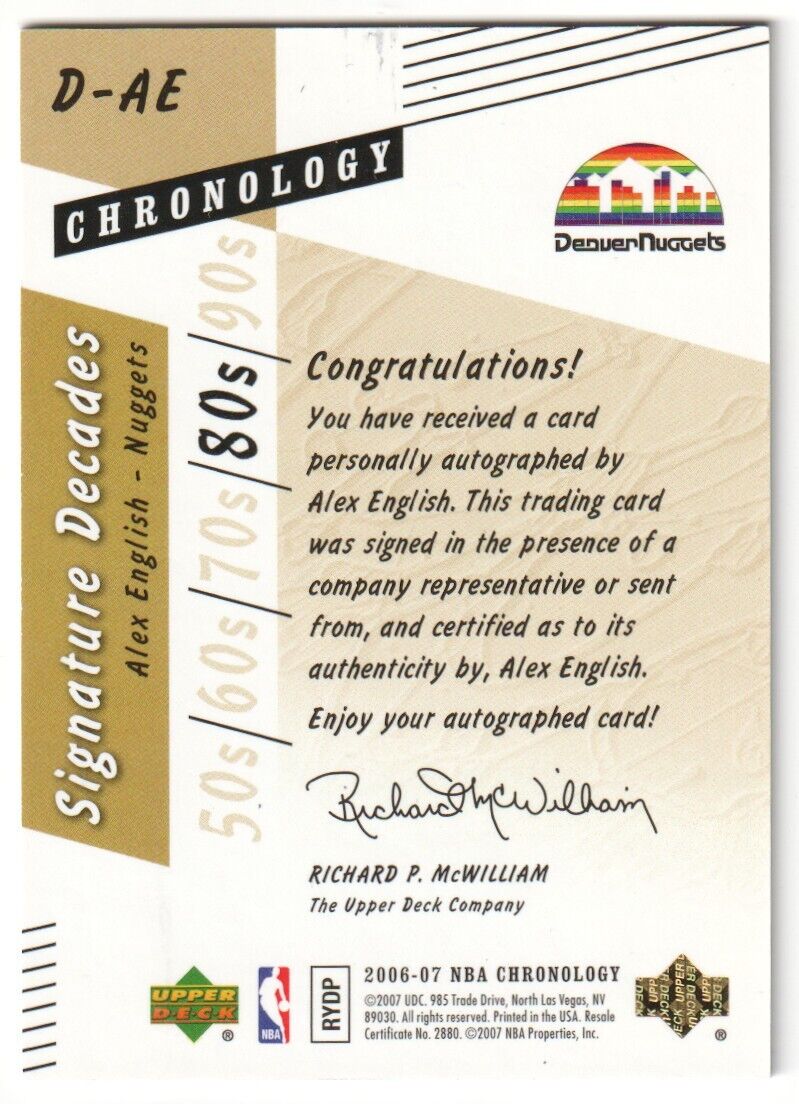 ALEX ENGLISH 2006-07 Upper Deck Chronology Autograph Auto SP #/80 - NUGGETS - Image 2