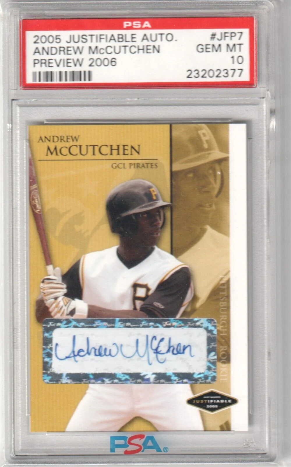 ANDREW McCUTCHEN 2005 Justifiable Autograph Auto RC Rookie PSA 10 GEM MINT #/200