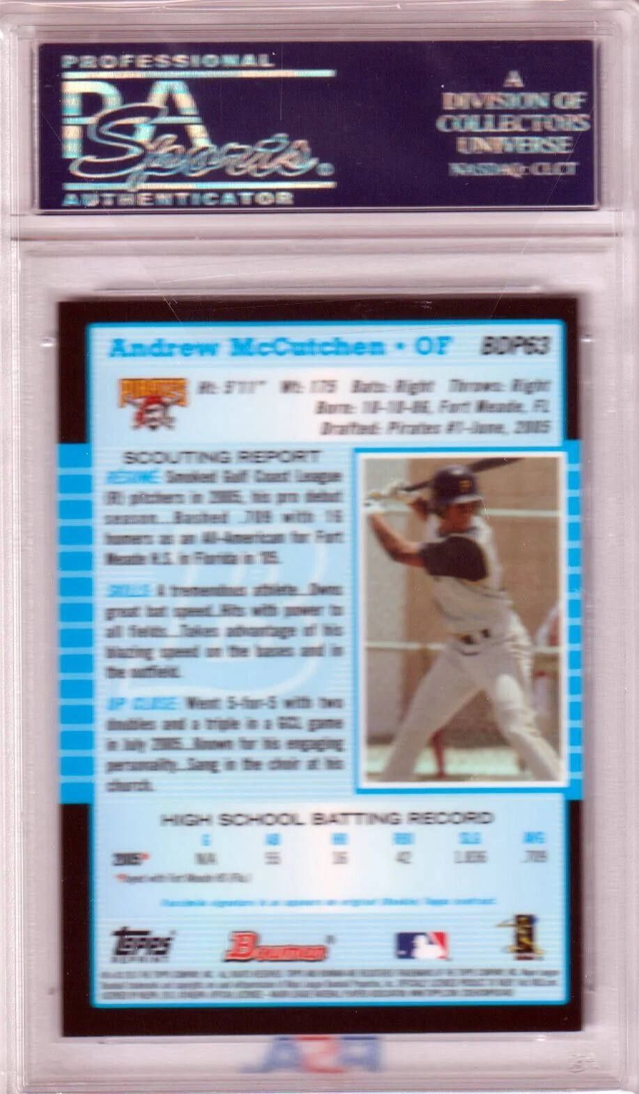 ANDREW McCUTCHEN 2013 Bowman 1st Blue Sapphire #BDP63 PSA 10 GEM MINT - PIRATES - Image 2