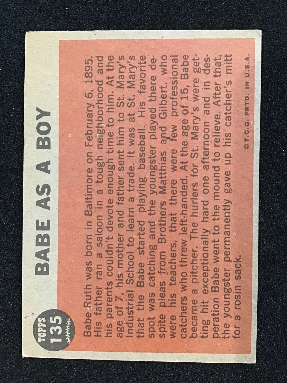 Babe Ruth 1962 Topps Babe Ruth Special As A Boy 135b - Image 2