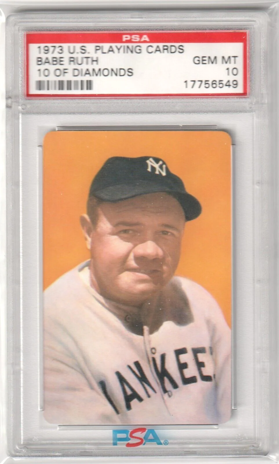 BABE RUTH 1973 US Playing Cards 10 of Diamonds PSA 10 GEM MINT - YANKEES