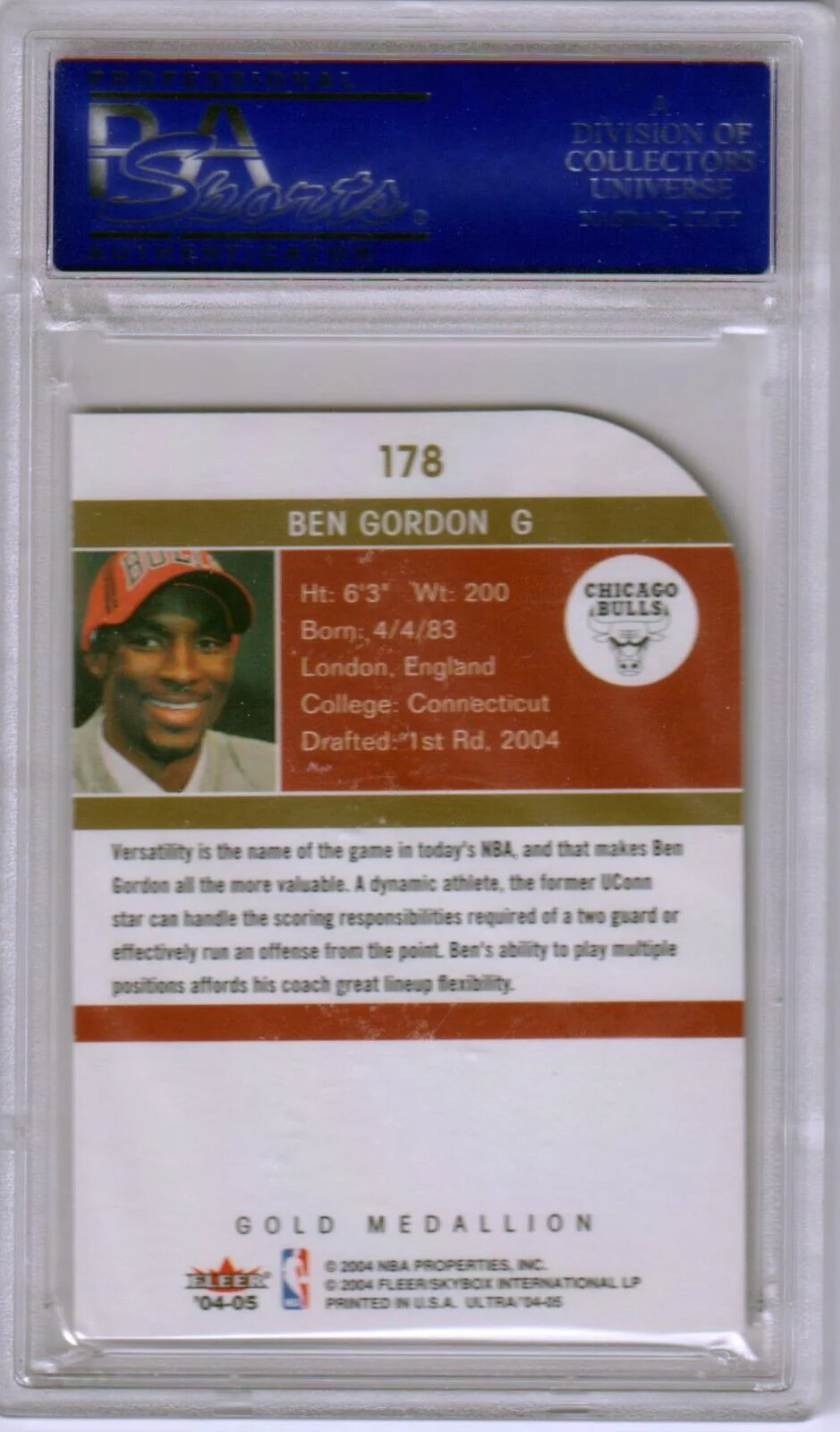 BEN GORDON 2004-05 Fleer Ultra RC Rookie Gold Medallion Lucky 13 PSA 10 - POP 5 - Image 2