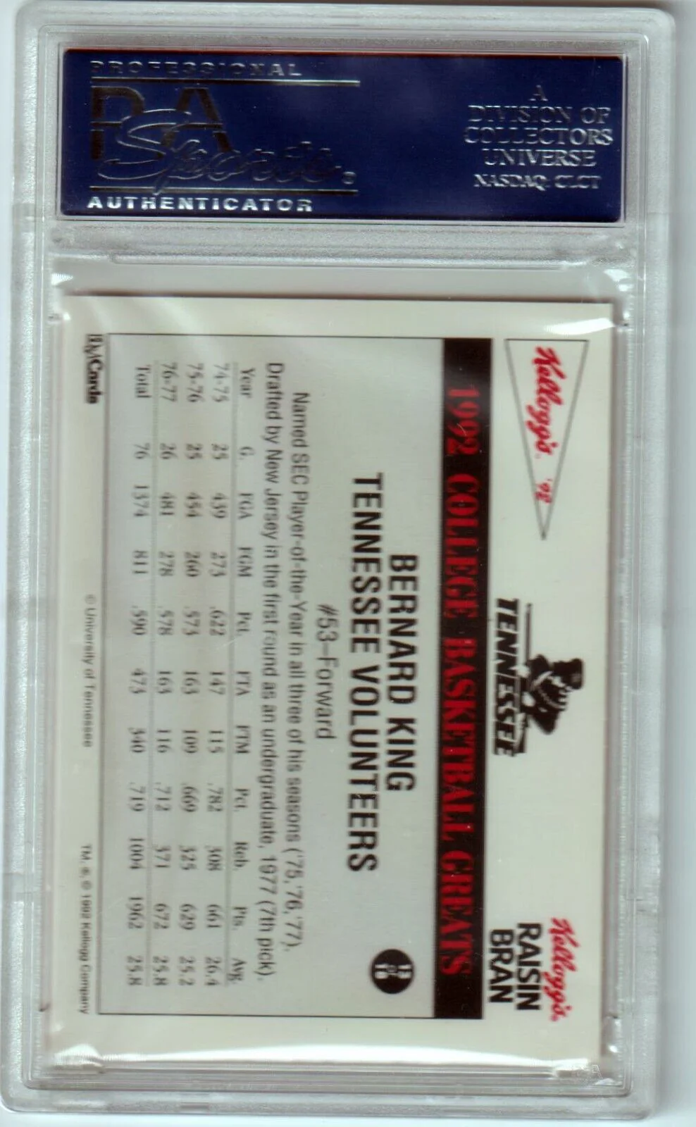 BERNARD KING 1991-92 Kellogg's College Greats #13 PSA 10 GEM MINT - - Image 2