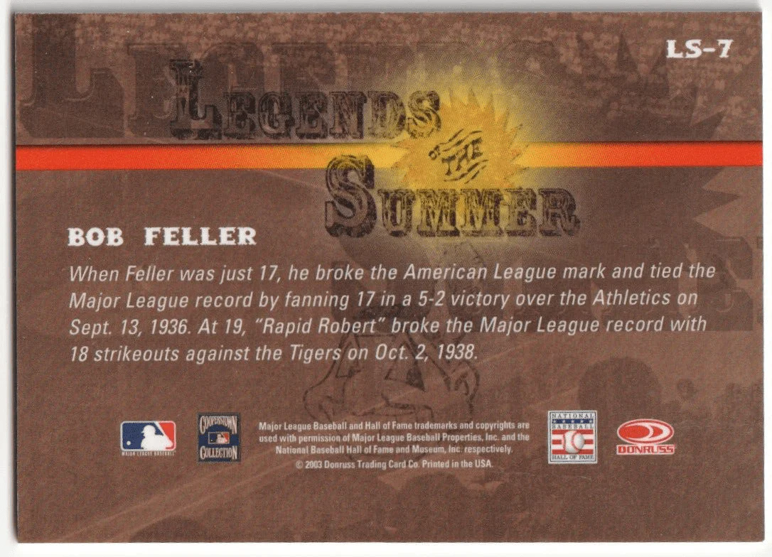 BOB FELLER 2003 Donruss Signature Series Autograph Auto - INDIANS - Image 2