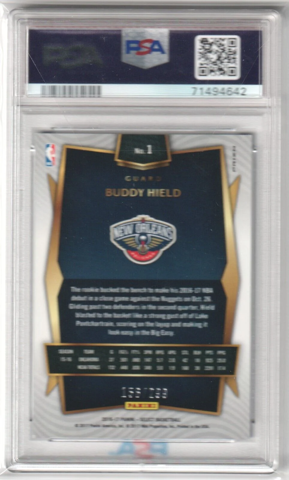 BUDDY HIELD 2016-17 Panini Select Blue Prizm RC Rookie #1 SP #/299 PSA 8 NM-MT - Image 2