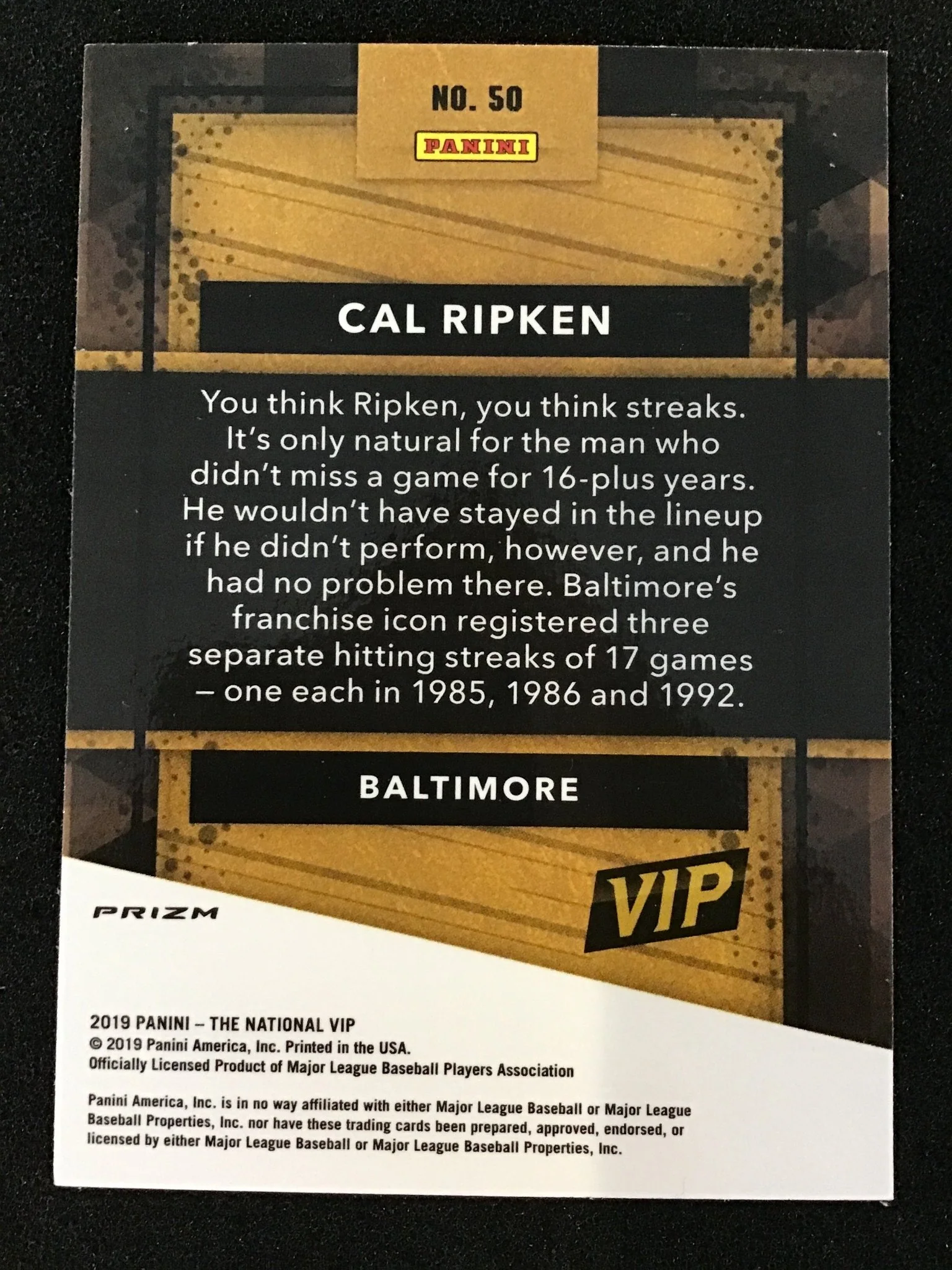 Cal Ripken Jr. 2019 Panini The National VIP Laser Prizm Baltimore Orioles - Image 2
